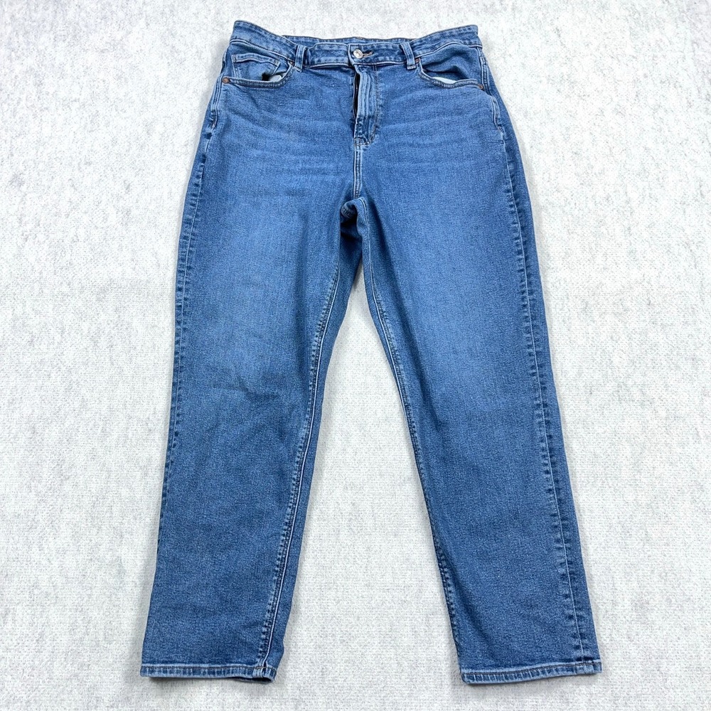 American Eagle Mom Jeans Women 14 High Waist Med Wash Baggy Stretch Denim Pants